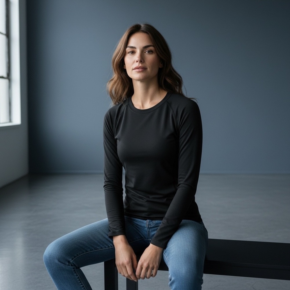 ATHLIO Womens Long Sleeve Athletic Top‎ Black Size S Crew Neck Performance Shirt